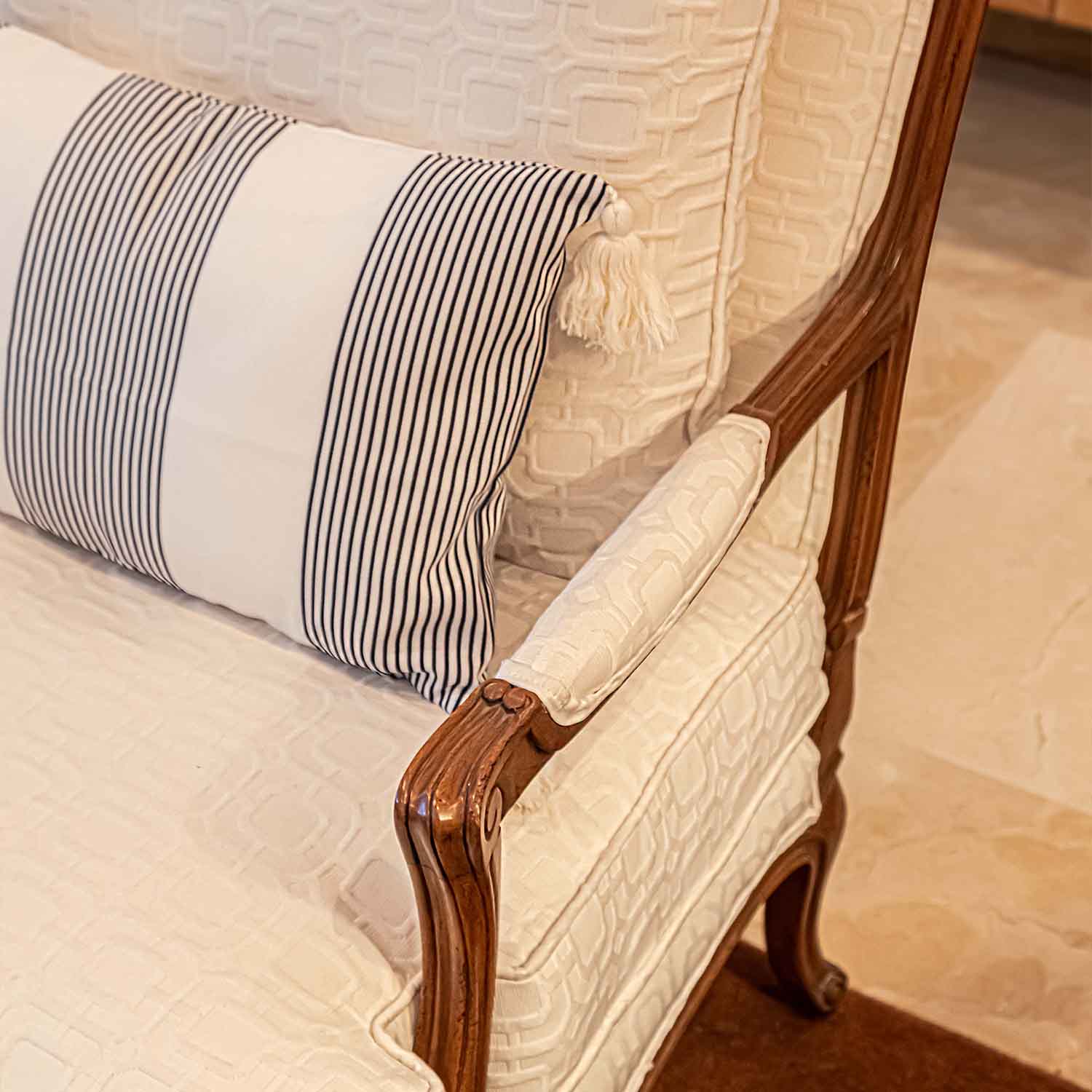 Close-up of a white armchair