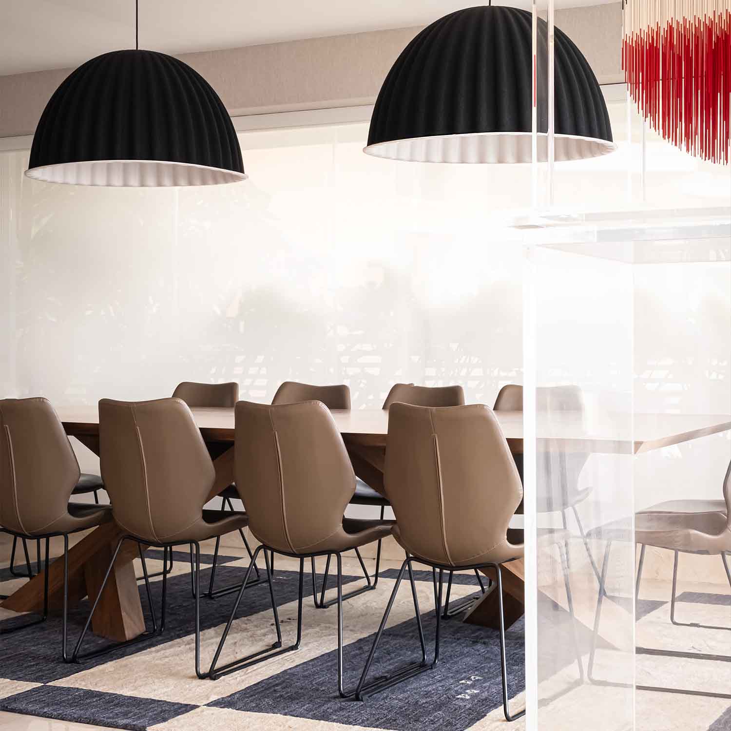 modern living room with gray chairs and two black lamps